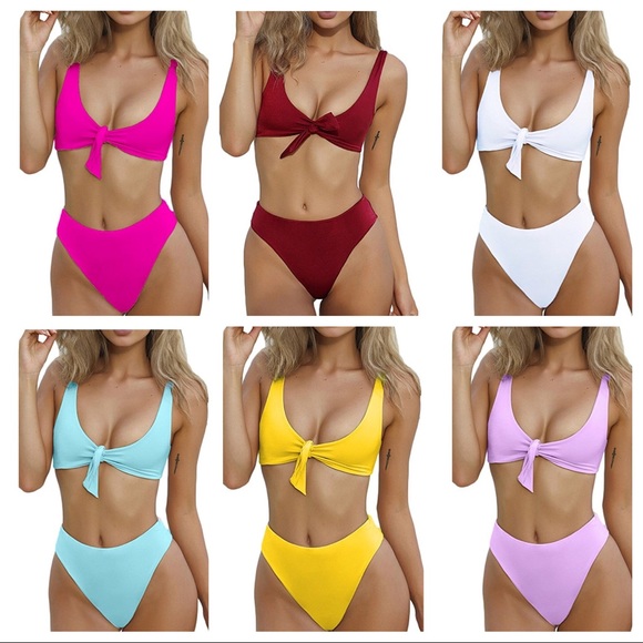 High cut thong cheeky high waist knot bikini set - Picture 5 of 8